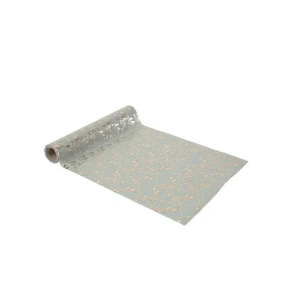 Chemin de table en mousseline - 28 cm x 3 m - Fleurs de Vigne - Vert Sauge et Or