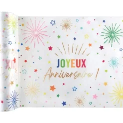 Chemin de table "Joyeux Anniversaire" en polyester - 30 cm x 3 m - Collection Festicolor - Couleur au choix