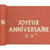 Chemin de table "Joyeux Anniversaire" en coton - Terracotta - 28 cm x 3 m - Collection Star d'un jour