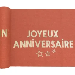 Chemin de table "Joyeux Anniversaire" en coton - Terracotta - 28 cm x 3 m - Collection Star d'un jour