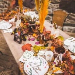 Chemin de table - Velours Feuilles d'Automne Pailletées