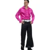 Chemise Disco en satin pour homme - Rose - Taille au choix