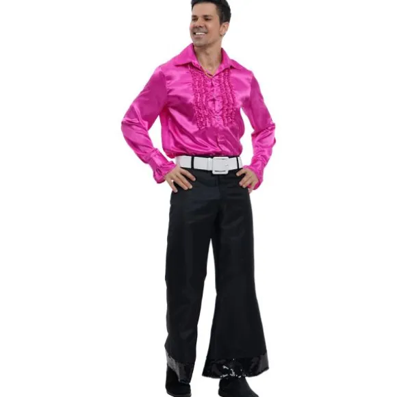 Chemise Disco en satin pour homme - Rose - Taille au choix