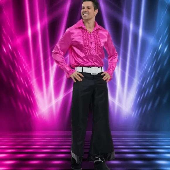 Chemise Disco en satin pour homme - Rose - Taille au choix