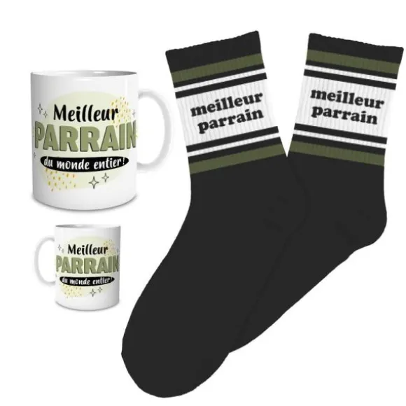 Coffret Mug et Chaussettes "Meilleur Parrain" pour homme - Collection Famille d'Amour