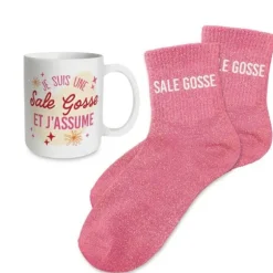 Coffret Mug à paillettes et Chaussettes à paillettes pour femme - Collection Famille d'Amour - Modèle au choix