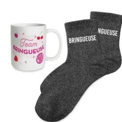 Coffret Mug à paillettes et Chaussettes à paillettes pour femme - Collection Famille d'Amour - Modèle au choix
