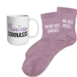 Coffret Mug à paillettes et Chaussettes à paillettes pour femme - Collection Famille d'Amour - Modèle au choix