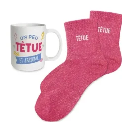 Coffret Mug à paillettes et Chaussettes à paillettes pour femme - Collection Famille d'Amour - Modèle au choix