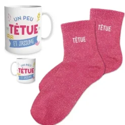 Coffret Mug à paillettes et Chaussettes à paillettes pour femme - Collection Famille d'Amour - Modèle au choix