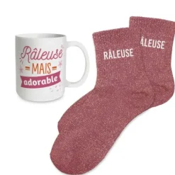 Coffret Mug à paillettes et Chaussettes à paillettes pour femme - Collection Famille d'Amour - Modèle au choix