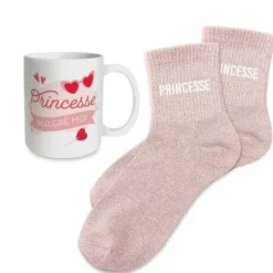 Coffret Mug à paillettes et Chaussettes à paillettes pour femme - Collection Famille d'Amour - Modèle au choix