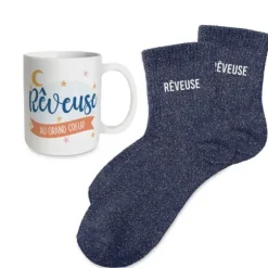 Coffret Mug à paillettes et Chaussettes à paillettes pour femme - Collection Famille d'Amour - Modèle au choix