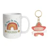 Coffret Mug à paillettes "Le mug de ma super marraine" et Porte-clés "Une nounou d'enfer"