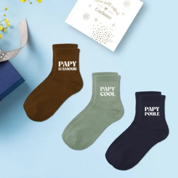 Coffret Trio de chaussettes à paillettes pour homme - Papy - Collection Famille d'Amour