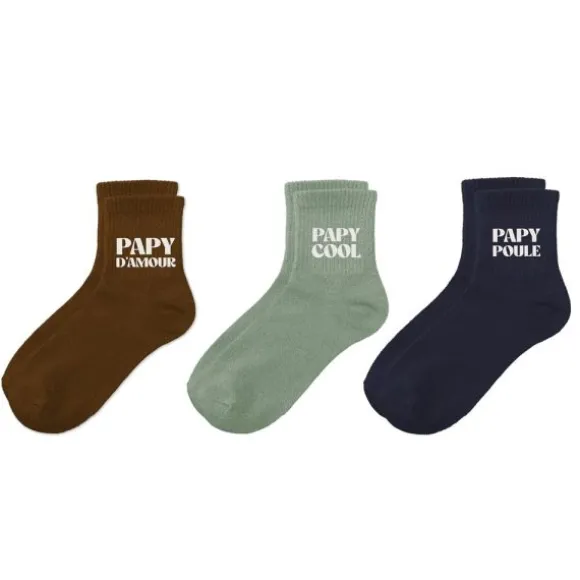 Coffret Trio de chaussettes à paillettes pour homme - Papy - Collection Famille d'Amour