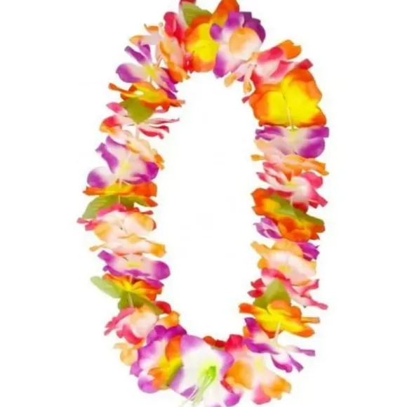 Collier hawaïen en fleurs en polyester - 50 cm