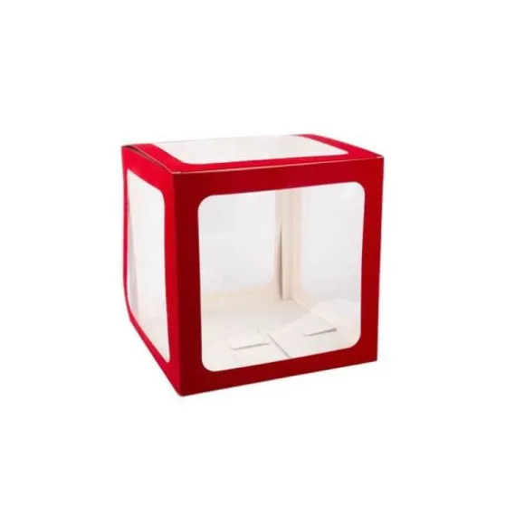 Cube à ballons - Transparent avec contours velours rouge