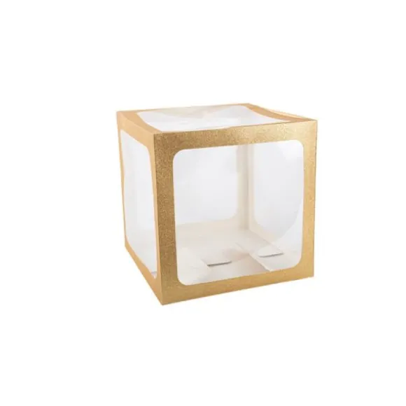 Cube à ballons - Transparent avec contours paillettes or