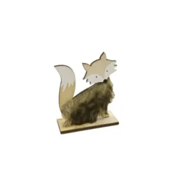 Décoration de table - Renard en bois et fourrure