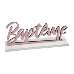 Décoration à poser en bois pour baptême - Mot "Baptême" - Couleur au choix