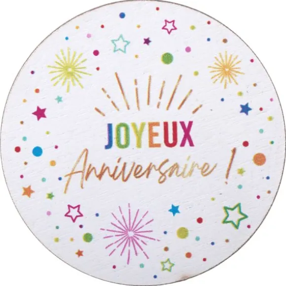 10 décorations en bois "Joyeux Anniversaire" à parsemer - Diamètre 5 cm - Collection Festicolor - Couleur au choix
