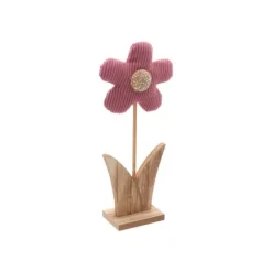 Décor en bois pour Pâques avec fleur en velours - 25 cm