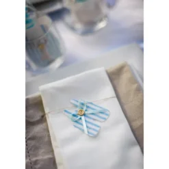 6 Etiquettes layette en lin rayées - Bleu et Blanc