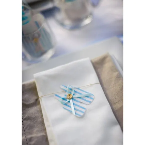 6 Etiquettes layette en lin rayées - Bleu et Blanc