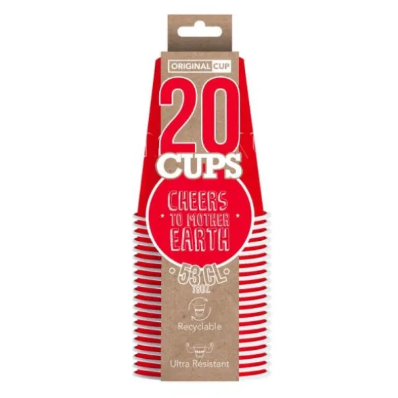 20 Gobelets à Beer Pong en Carton - Rouge