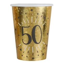 10 gobelets en carton - 27 cl - Collection Joyeux Anniversaire Étincelant Or - Âge au choix