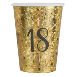 10 gobelets en carton - 27 cl - Collection Joyeux Anniversaire Étincelant Or - Âge au choix