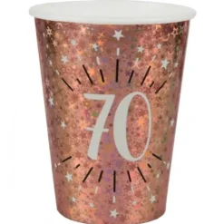 10 Gobelets en carton - Joyeux Anniversaire Etincelant - Rose Gold - Age au Choix