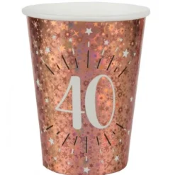 10 Gobelets en carton - Joyeux Anniversaire Etincelant - Rose Gold - Age au Choix