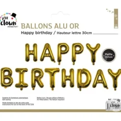 Guirlande de ballons dorés en mylar pour anniversaire - Happy Birthday