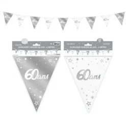 Guirlande de Fanions Anniversaire Métallique - Argent - Age au Choix