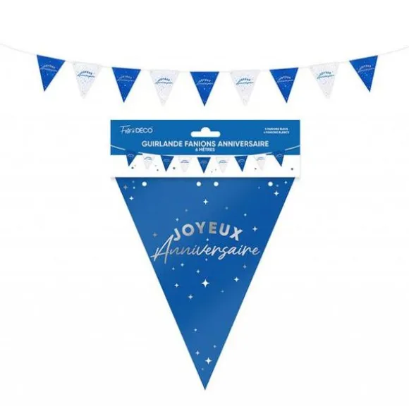 Guirlande de 9 fanions "Joyeux Anniversaire" - 6 m - Couleur au choix