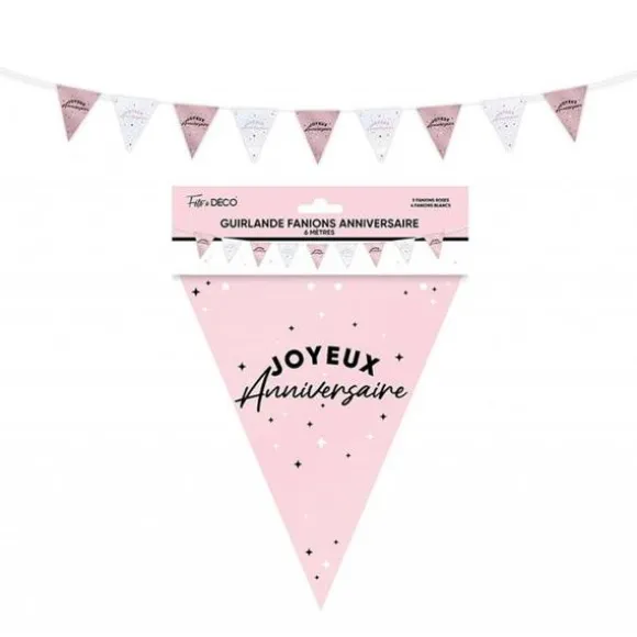 Guirlande de 9 fanions "Joyeux Anniversaire" - 6 m - Couleur au choix