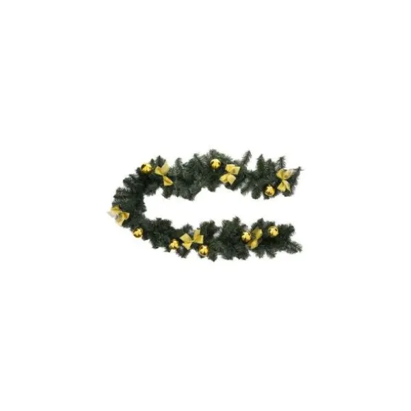 Guirlande de sapin à nœuds et boules dorés - 2 m