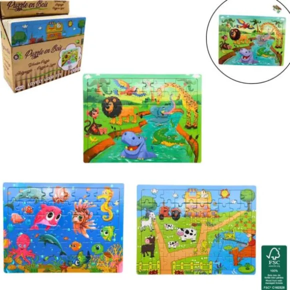 Jeu en bois - Puzzle de 60 pièces - Animaux - Modèle Aléatoire