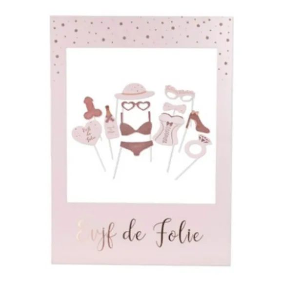 Kit Photobooth avec son Cadre et ses 12 Pièces - EVJF de Folie - Rose Gold