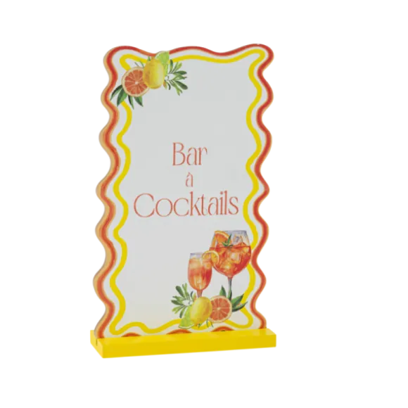 Pancarte "Bar à Cocktails" en bois - 12 x 19,5 cm - Collection Fizz Agrume