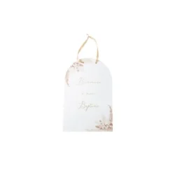 Pancarte Bienvenue à mon Baptême - Collection Pampas, Fleurs de Coton et Or