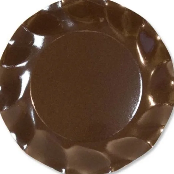 Petites Assiettes Vagues Rondes en Carton Chocolat