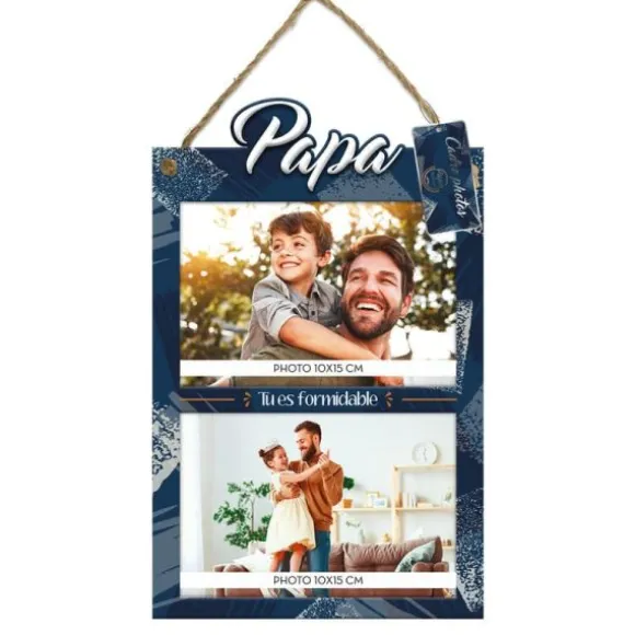 Plaque décorative avec 2 cadres photos - Papa - Collection Papa Parfait