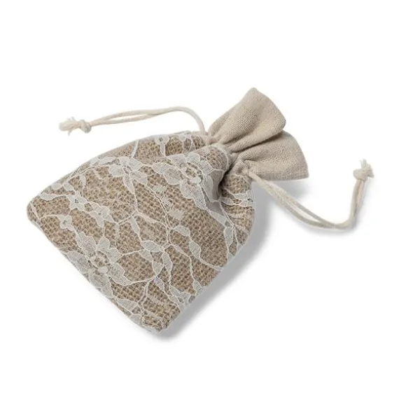 5 Pochons à Dragées Toile de Jute et Dentelle