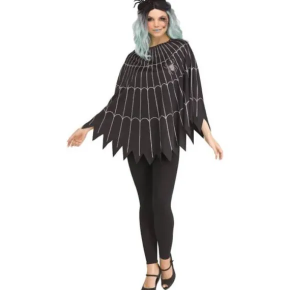 Poncho d'Halloween pour adulte - Toile d'araignée argentée - Taille unique