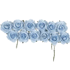 3 roses anciennes ivoires sur tige en tissu - 15 cm