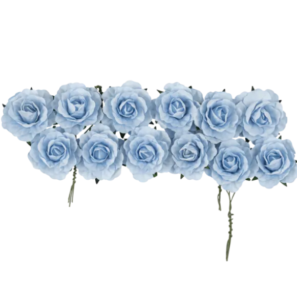 3 roses anciennes ivoires sur tige en tissu - 15 cm
