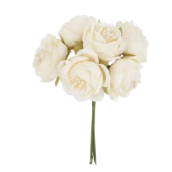 3 roses anciennes ivoires sur tige en tissu - 15 cm